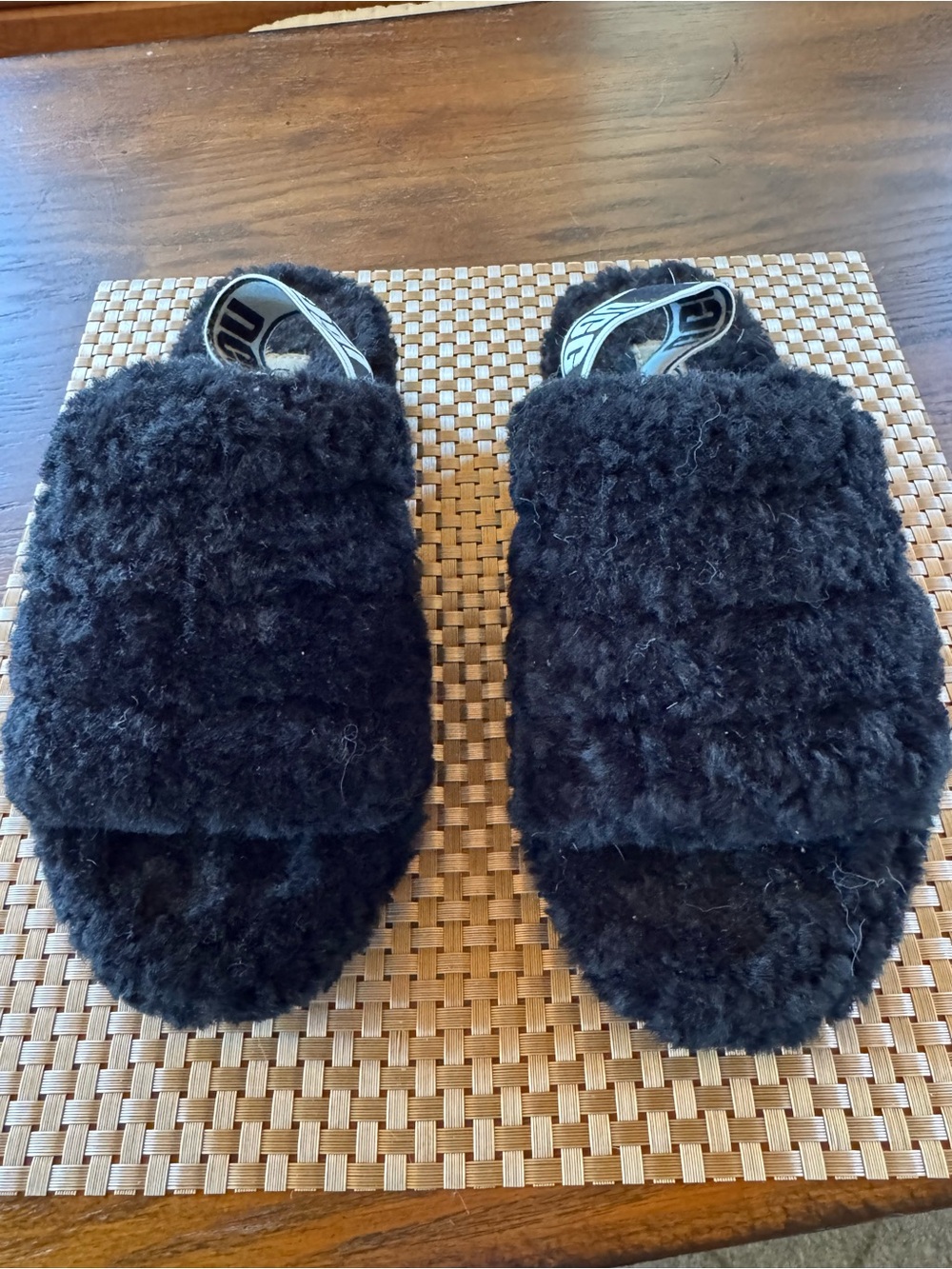 UGG Black Fluff Slide Slippers